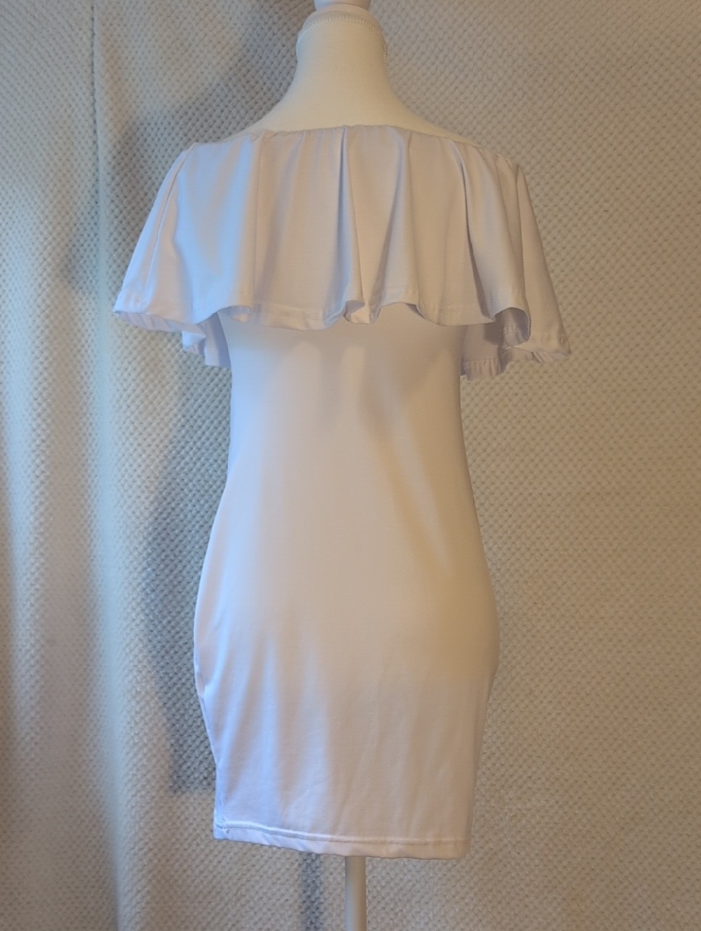 White Off-Shoulder Ruffle Bodycon Dress - Picture 5 of 5